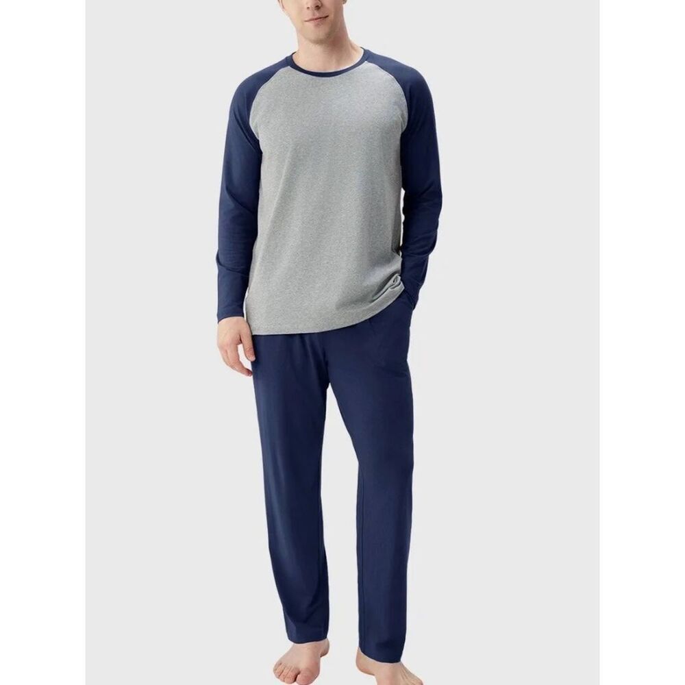 David Archy Cotton Soft Crew Neck Pajama Set Navy/Grey, Medium,NWOT display pair